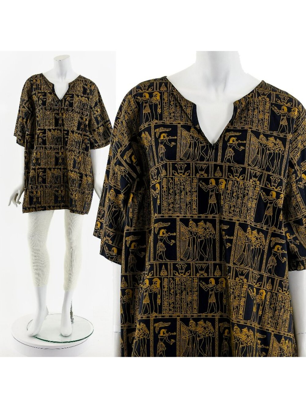 Black and Orange Egyptian Printed Cotton Tunic 80s